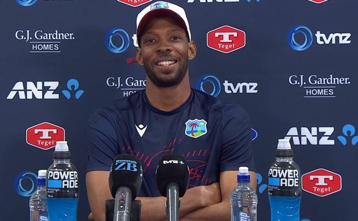 West Indies Captain Roston Chase speaks with media after a drawn Test against New Zealand in Cristchurch on Friday night.  