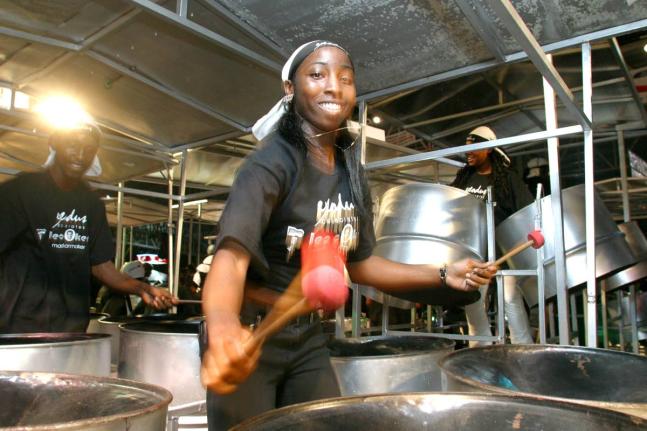 A steelpan player performs during the National Panorama 2004 band competition February 8, 2004, at the Queen’s Park in Port of Spain, Trinidad.