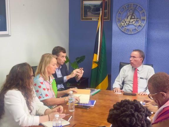 Daryl Vaz (right), minister of transport, telecommunications and energy; meets with a senior delegation from the European Investment Bank (EIB) during their recent visit to Jamaica to discuss support for the country’s recovery and long-term resilience fo