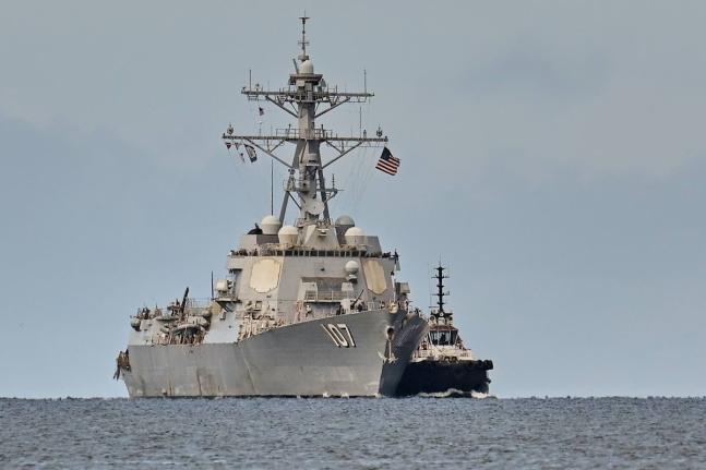 The USS Gravely destroyer arrives to dock for military exercises in Port-of-Spain, Trinidad and Tobago, Sunday, October 26, 2025. (AP Photo/Robert Taylor, File)