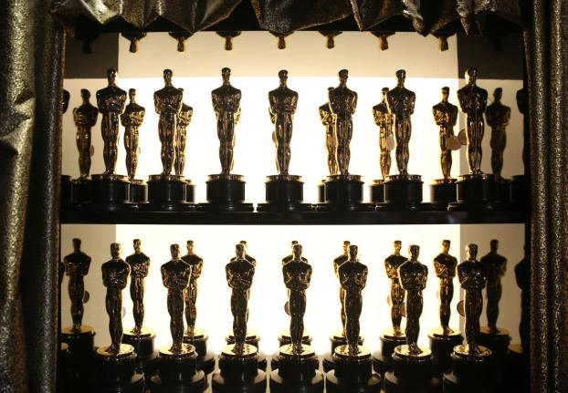  Oscar statuettes appear backstage at the Oscars at the Dolby Theatre in Los Angeles on February 28, 2016. 