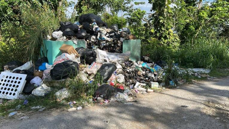 The overflowing community garbage skip in Blackstonedge, St Ann.