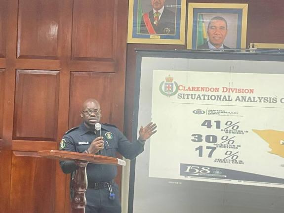 Head of the Clarendon Police Division Senior Superintendent Shane McCalla speaking at the monthly sitting of the Clarendon Municipal Corporation on January 8, 2026.