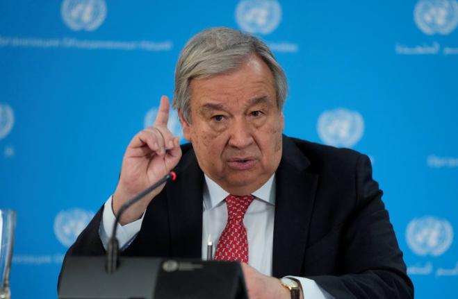 UN secretary General Antonio Guterres addresses the media during a visit to the UN office in the capital Nairobi, Kenya Wednesday, May 3, 2023. (AP Photo/Khalil Senosi, File)