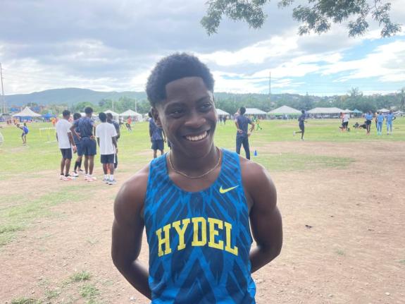 Hydel High School’s Robert Miller is all smiles after breaking the Class 1 boys’ 400-metre hurdles and 110-metre hurdles records at the Purewater/R Danny Williams JC Meet on Saturday.