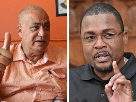 Robert Morgan, minister with responsibility for works (right) and Opposition Spokesman on Roads and Works Richard Azan. 