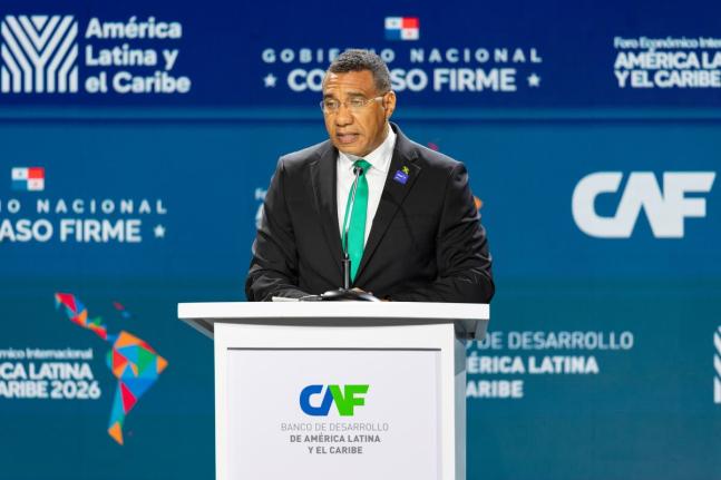 Prime Minister Dr Andrew Holness speaking at CAF investment forum in Panama City.