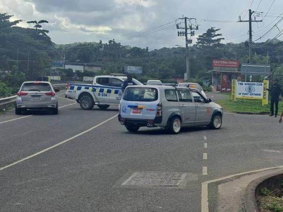 Police diverting traffic as personnel response to a security issue at Port Antonio High School in Portland on January 30.