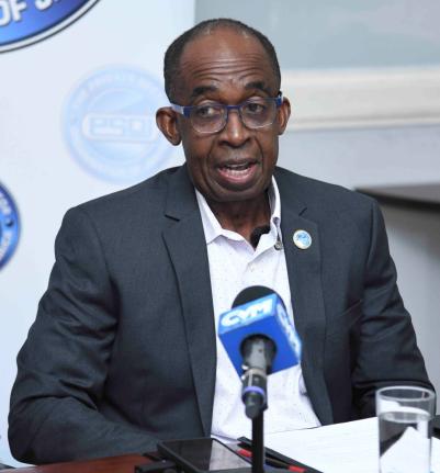 Patrick Hylton, the new president of the Private Sector Organisation of Jamaica (PSOJ), addressing a press briefing and official introduction at the PSOJ’s head office in St Andrew on Thursday. 
