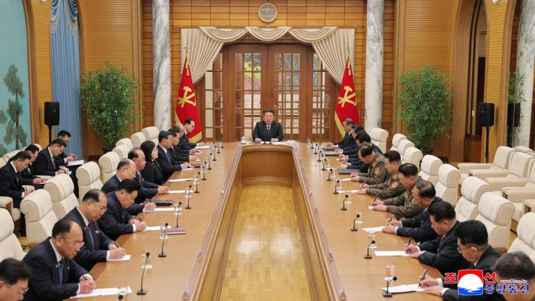 In this photo provided by the North Korean government, North Korean leader Kim Jong Un (centre) attends a meeting at the headquarters of the central committee of the ruling Workers’ Party of Korea in Pyongyang, North Korea.