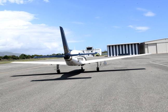 An airplane at the Tinson Pen Aerodrome in Kingston in 2023. 