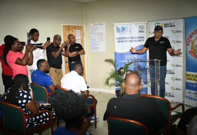 Health and Wellness Minister, Dr Christopher Tufton, addressing a media briefing held at the Western Regional Health Authority (WRHA) Technical Office at the Freeport Business Centre in St James on February 7.