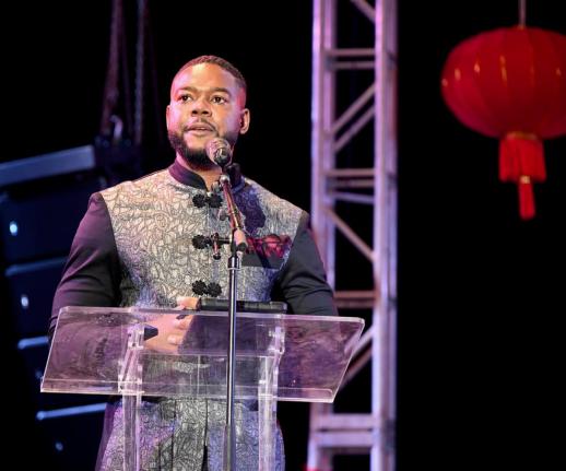 Mayor of Montego Bay Richard Vernon addressing the audience during the Chinese New Year event at The Pinnacle  in Montego Bay, St James, on Sunday.