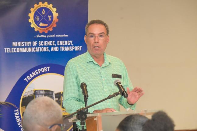 Minister of Energy, Transport and Telecommunications, Daryl Vaz, addresses journalists during a press conference at the Ministry’s New Kingston offices on February 17.
