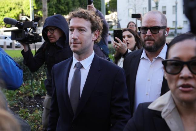 Meta CEO Mark Zuckerberg arrives for a landmark trial over whether social media platforms deliberately addict and harm children, Wednesday, February 18, in Los Angeles. 