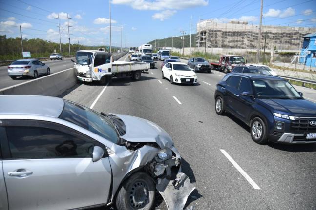This February 17 photo shows a collision involving a Toyota Axio motor car and an Isuzu truck along Mandela Highway. 