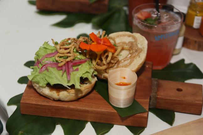 The beet and fetta burger, served with cho-cho fries. 