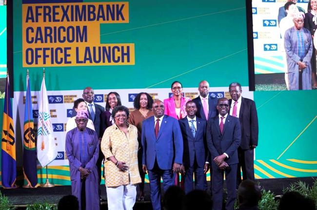 This 2023 photo shows (from left) Benedict Oramah, then president of African Export-Import Bank (Afreximbank), with Mia Mottley, prime minister of Barbados; Ralph Gonsalves, former prime minister of St. Vincent and the Grenadines; Phillip Pierre, prime min