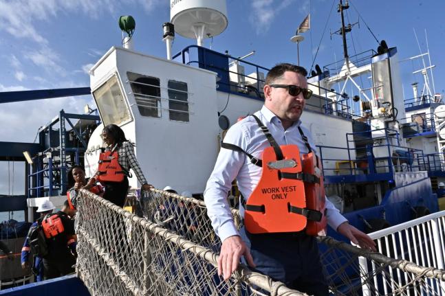 Rudolph Brown/Photographer
Brian Larkin, CEO, United Oil & Gas during a vessel tour of the R/V Gyre as part of United’s steps to survey the seabed for evidence of a working hydrocarbon system on January 26, 2026.