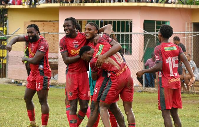 Montego Bay United players in a celebratory mood.