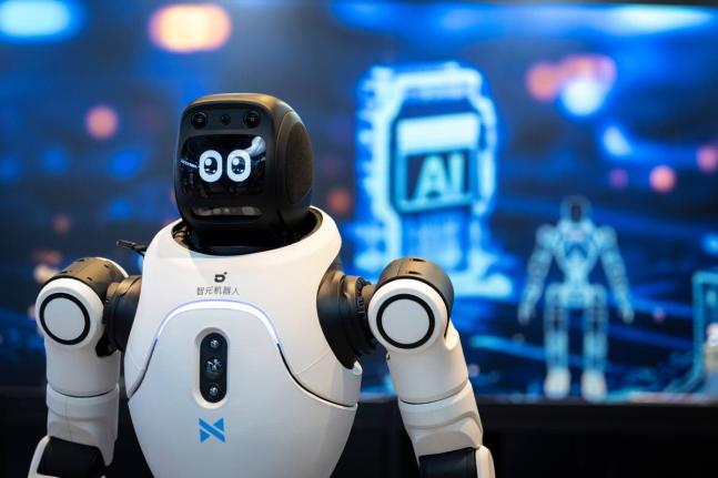 A humanoid robot manufactured by Novautek showcased at an exhibition in Hong Kong on Monday, April 13, 2026.  