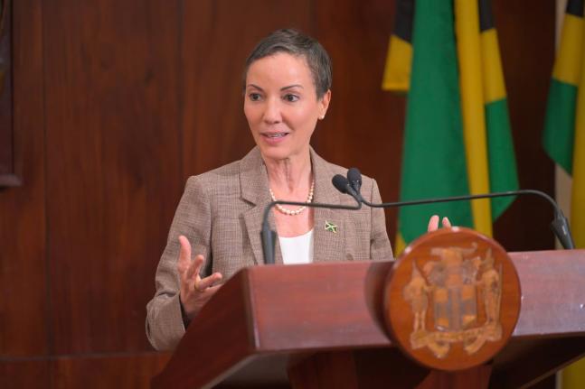 Minister of Foreign Affairs and Foreign Trade, Senator Kamina Johnson Smith, speaking at a post-Cabinet press briefing at Jamaica House in St Andrew on July 29.