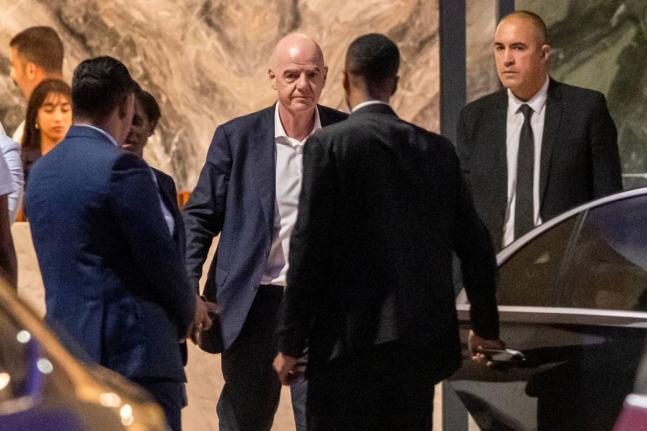 FIFA president Gianni Infantino leaves after attending a Women's AFCON 2026 soccer match between Malawi and Zambia, in Rabat, Morocco, on Wednesday.