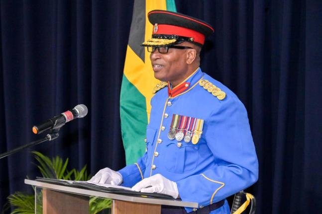 Newly appointed Commandant of the Jamaica Combined Cadet Force (JCCF), Colonel Nicholas Taylor, delivers remarks the JCCF Change of Command Ceremony, held on August 4 at the Caribbean Military Academy Auditorium, Up Park Camp, Kingston.