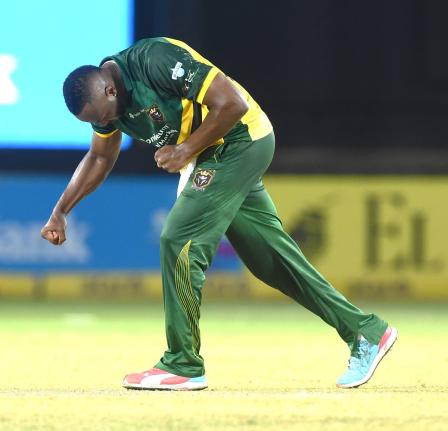 Andre Russell reacts after getting the wicket of Nicholas Pooran during a Republic Bank Caribbean Premier League game against the Trinbago Knight Riders at Sabina Park on Saturday.