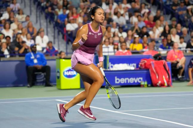 
Philippines’ Alexandra Eala celebrates a point against United States’ Caty McNally during a National Bank Open tennis match in Toronto on Friday, August 7.