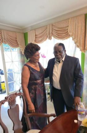 Pearnel Charles Sr with his wife Gloria at his 90th birthday party held yesterday in St Andrew. The couple have been married for 56 years and raised seven children together.