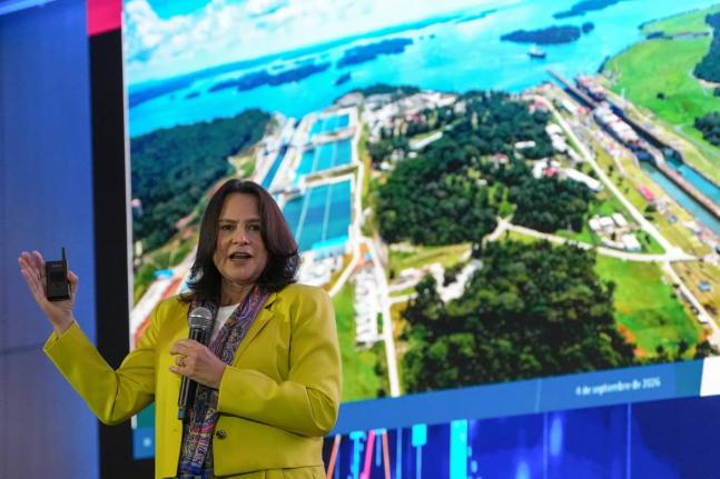  Panama Canal Administrator Ilya Espino de Marotta speaks during an international financial summit in Panama City, September 4.