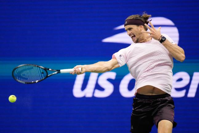 Alexander Zverev, of Germany, returns to Botic van de Zandschulp, of the Netherlands, during the quarterfinal round of the US Open tennis championships on Wednesday.