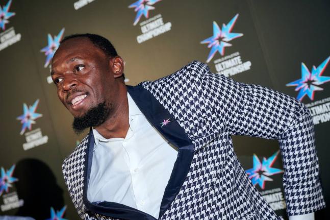 Usain Bolt during the World Athletics Ultimate Championship Media Party at Tokyo Metropolitan Government Building yesterday.