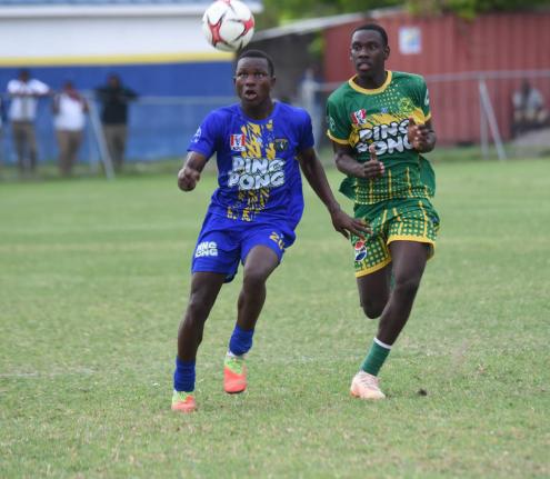 Clarendon College’s  Omario Thomas (left) is challenged by Ocho Rios High’s Ryan Francis during  their ISSA Ben Francis KO round of 16 match at Drax Hall Sports Complex on Wednesday, September 30, 2026.