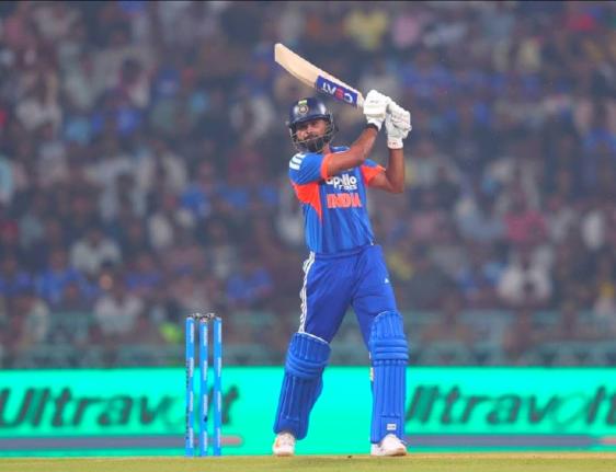 India’s Shreyas Iyer strikes a ball on his way to a century against the West Indies in Lucknow yesterday.