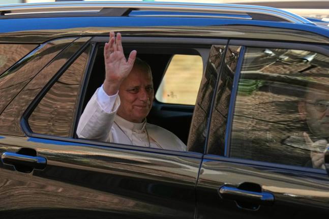 Pope Leo XIV leaves the Vatican for the Agostino Gemelli Polyclinic in Rome,Tuesday.
