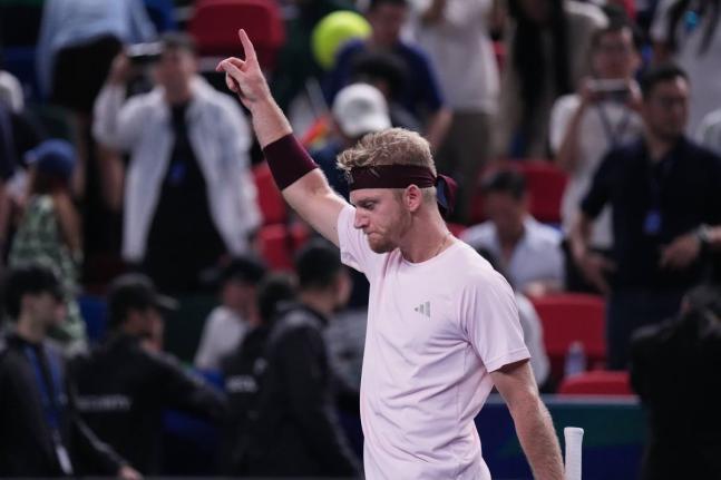 AP 
Spain’s Alejandro Davidovich Fokina celebrates after winning the men’s singles semi-final match against Germany’s Alexander Zverev at the Shanghai Masters tennis tournament in Shanghai, China yesterday.