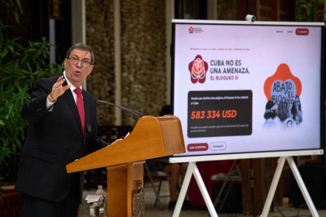Cuban Foreign Minister Bruno Rodriguez gives a news conference regarding the US embargo in Havana.