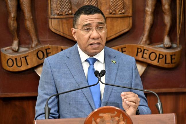 Prime Minister Dr Andrew Holness speaking at a special press briefing at Jamaica House in St Andrew on October 27, 2026.