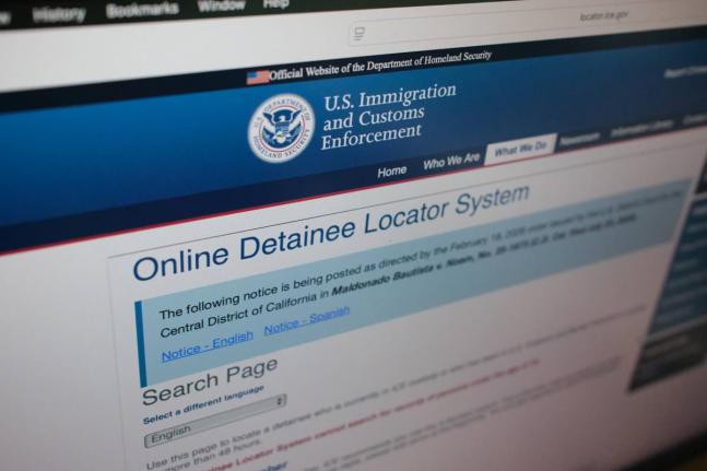 FILE - The U.S. Immigration and Customs Enforcement website, used to locate someone in immigration detention, is displayed on Sept. 21, 2026, in New York. (AP Photo/Rachel Leathe, File)