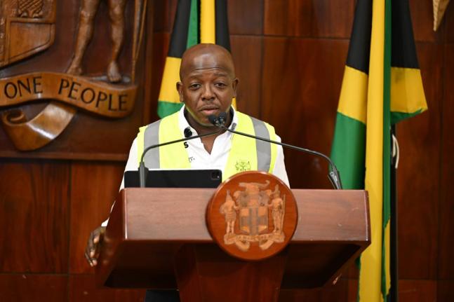 Minister of Labour and Social Security, Pearnel Charles Jr., delivering remarks at post-Cabinet press briefing at Jamaica House in St Andrew on October 28, 2026.
