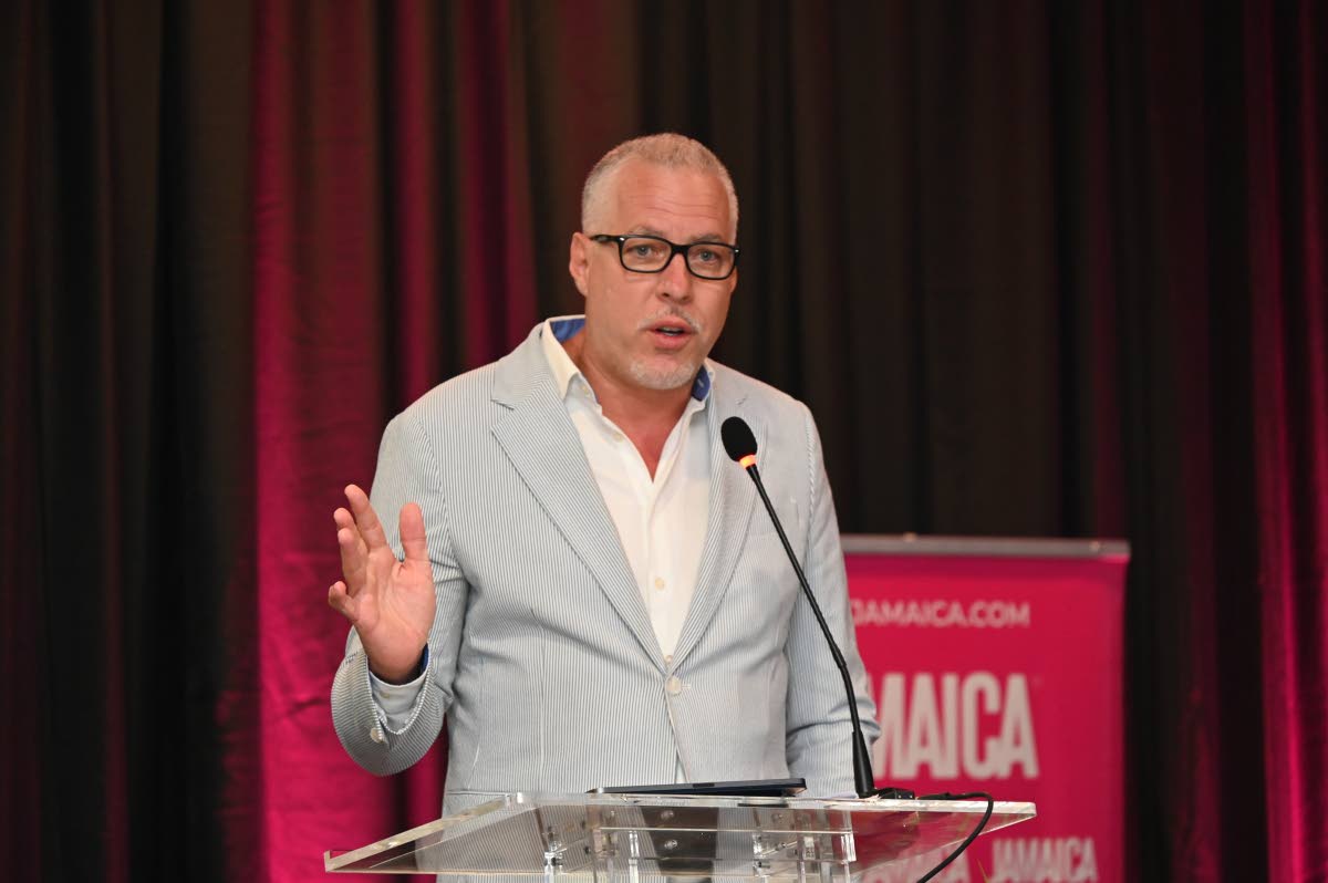 Deputy Director of Tourism for the Americas, Phillip Rose addressing delegates at the opening forum of the Jamaica Product Exchange in Ocho Rios, St Ann, on Monday.