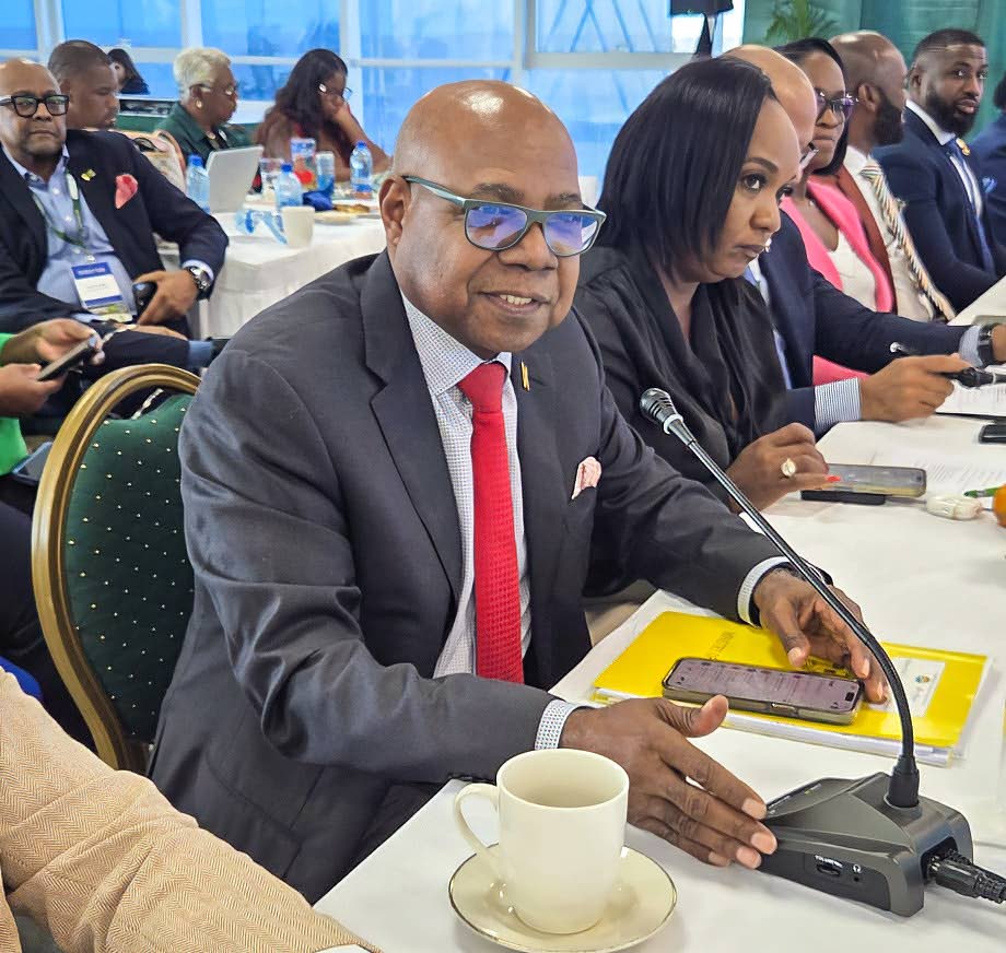 Jamaica’s Minister of Tourism Edmund Bartlett (left) seated next to St Kitts and Nevis’s tourism minister, Marsha Henderson, and other leaders during the Council of Ministers meeting in Guyana on Tuesday.