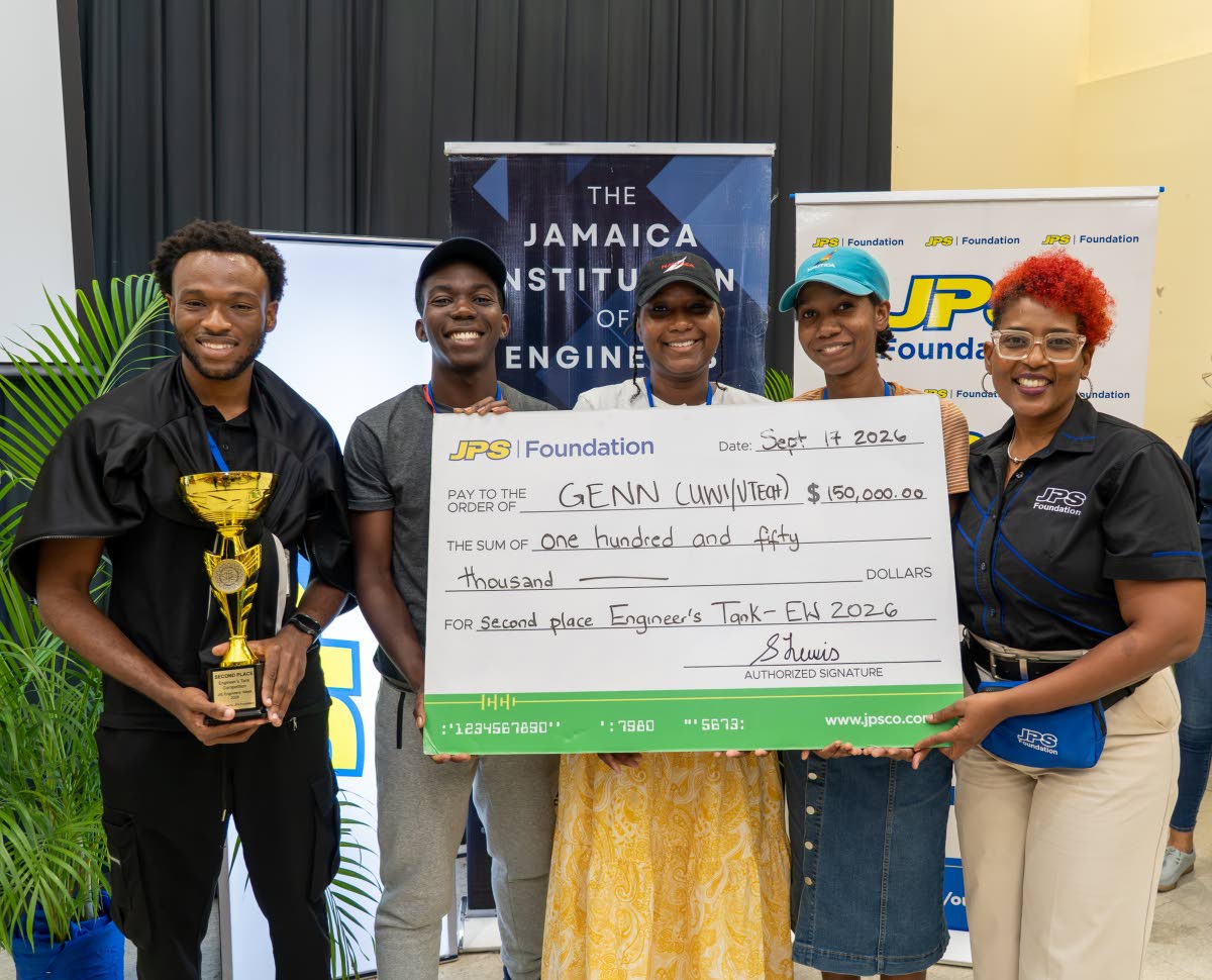 Second place honours in the recently staged Jamaica Institute of Engineers’ Engineer’s Tank pitch competition went to a joint engineering team GENN from the University of Technology and the University of the West Indies. JPS Foundation Head, Sophia Lew