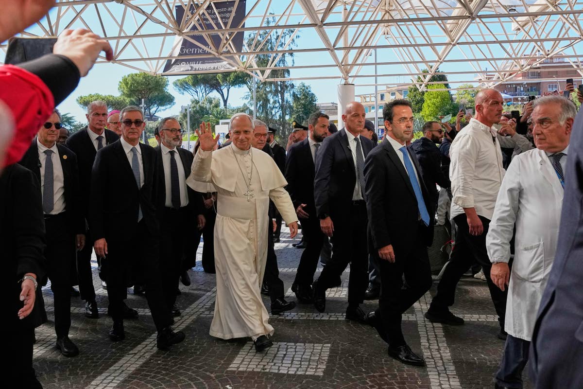 Pope Leo XIV arrives at the Agostino Gemelli Polyclinic in Rome, Tuesday, Oct. 13, 2026, where he’s expected to be operated to remove a lung nodule. 