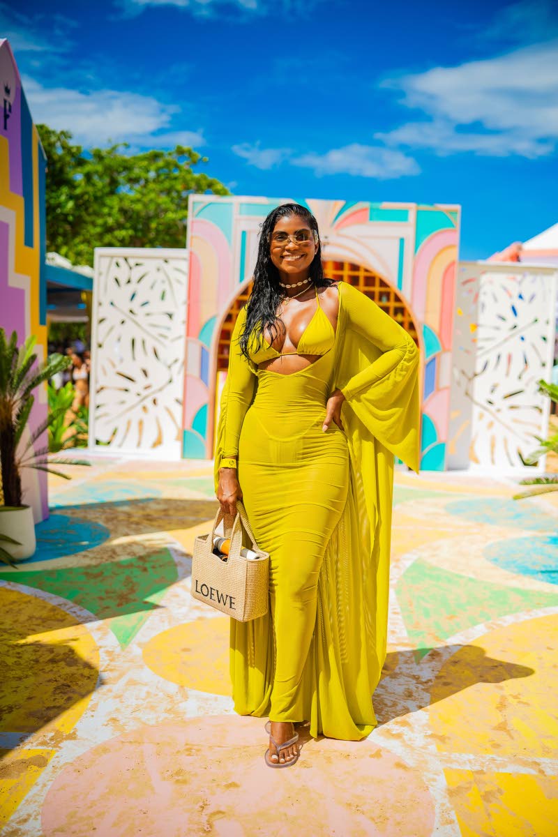 Sibrena Fenton, medical spa manager at Beauty by Doctors Medical Spa, is a vision in lime green, adding a Loewe straw mini tote for Rise Up. 