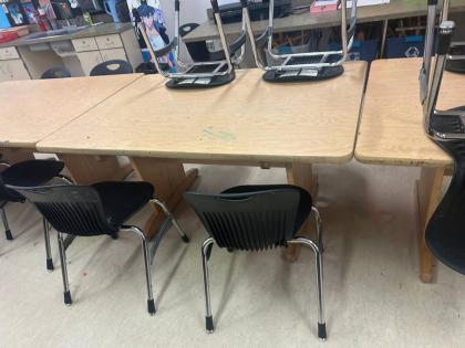 Reclaimed and donated furniture  shipped to a western Jamaica school and that are in use in classrooms that were renovated after Hurricane Melissa.