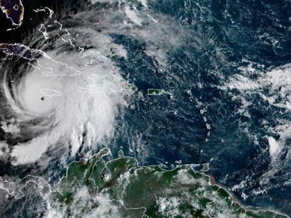 This satellite image provided by the National Oceanographic and Atmospheric Administration shows Hurricane Melissa, as it pummelled Jamaica on Tuesday, October 28, 2025.