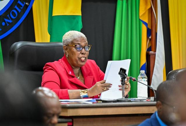 Deputy Mayor of Kingston, Councillor Lorraine Dobson, addressing the Kingston and St Andrew Municipal Corporation monthly meeting on Tuesday, October 13 in downtown Kingston.
